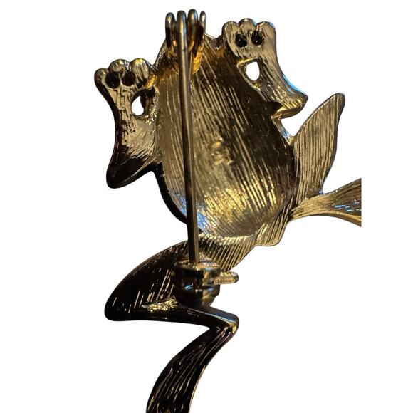 Vtg Lauren Conrad Enamel Leaping Frog Brooch Gold Tone Rhinestone Pin Signed LC - Picture 8 of 12